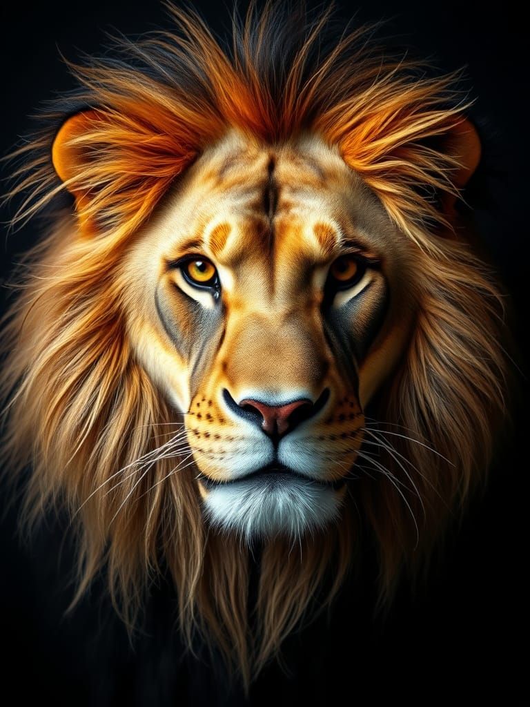 Majestic Lion Portrait with Fiery Mane