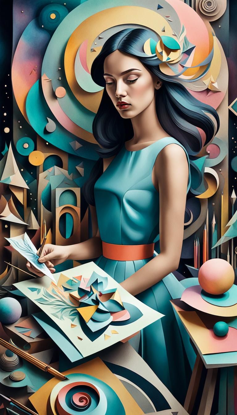 Cubist Art: Female Designer in Studio