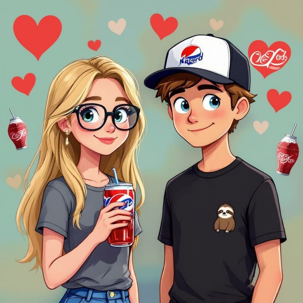 Nerdy Teens with Pepsi in Modern Cartoon Style