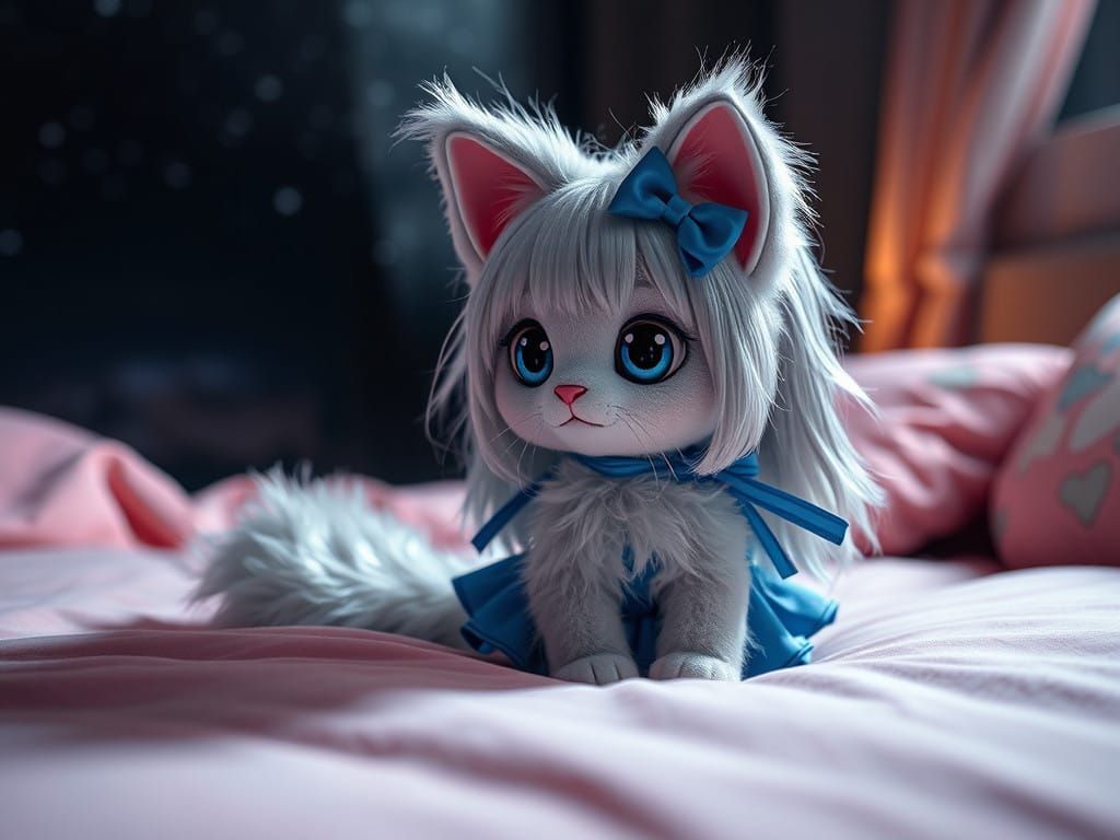 Whimsical Catgirl Under the Stars