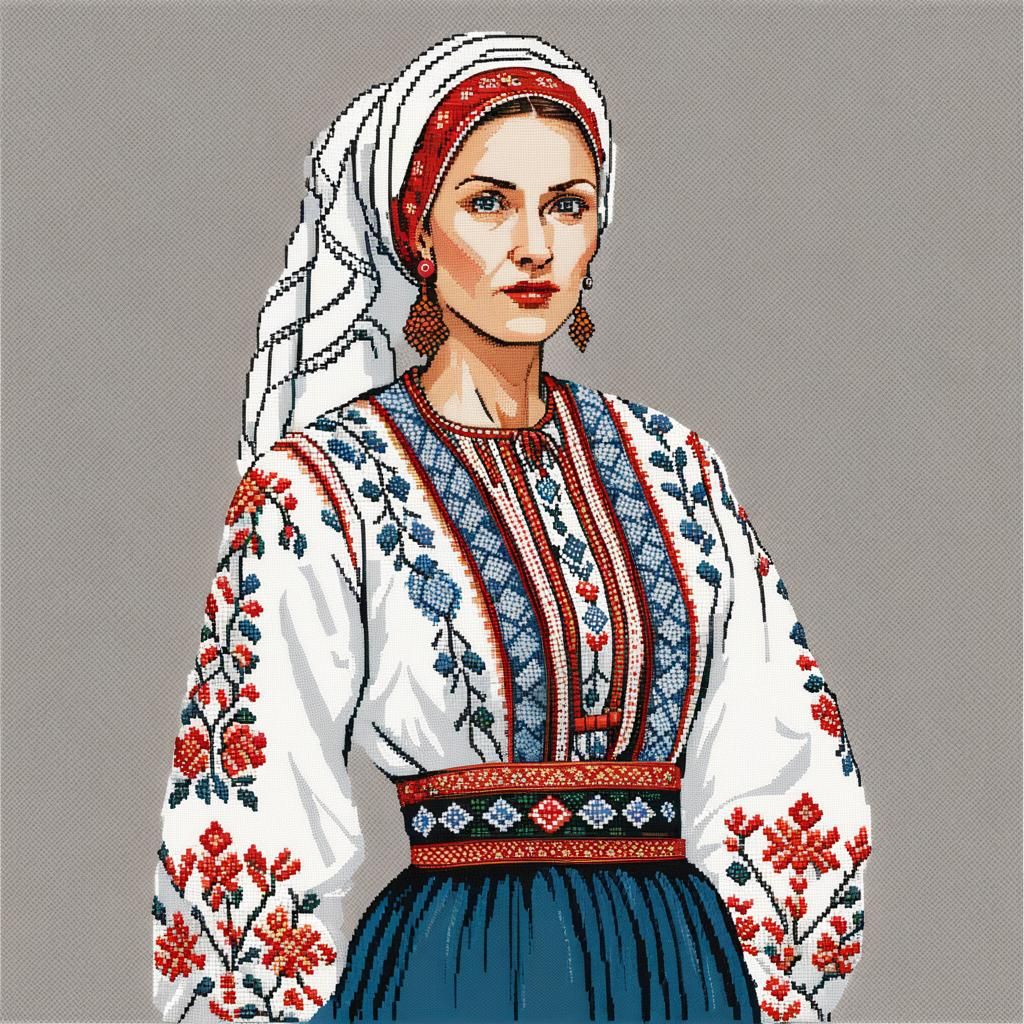 Ukrainian Woman in Vyshyvanka Cross-Stitch