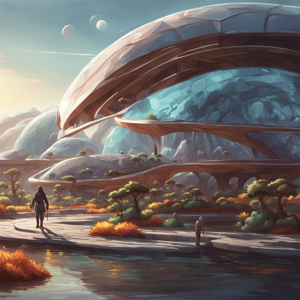 Vibrant Martian Biodome City with Bio-Luminescent Crops