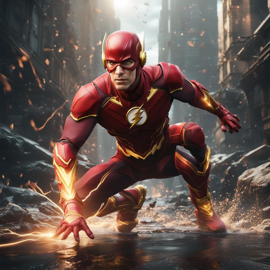 Flash Superhero Concept Art in Detailed Matte Painting