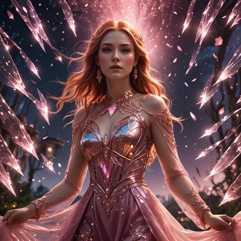 Woman in Glass Dress with Shooting Stars