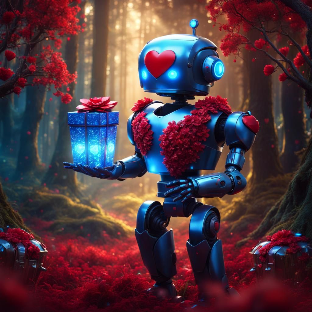 Robot in Fairytale Forest Holding Chocolates