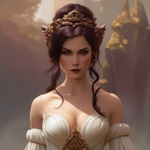 Dragon Goddess in Fantasy Gown, Hyper-Detailed Digital Art