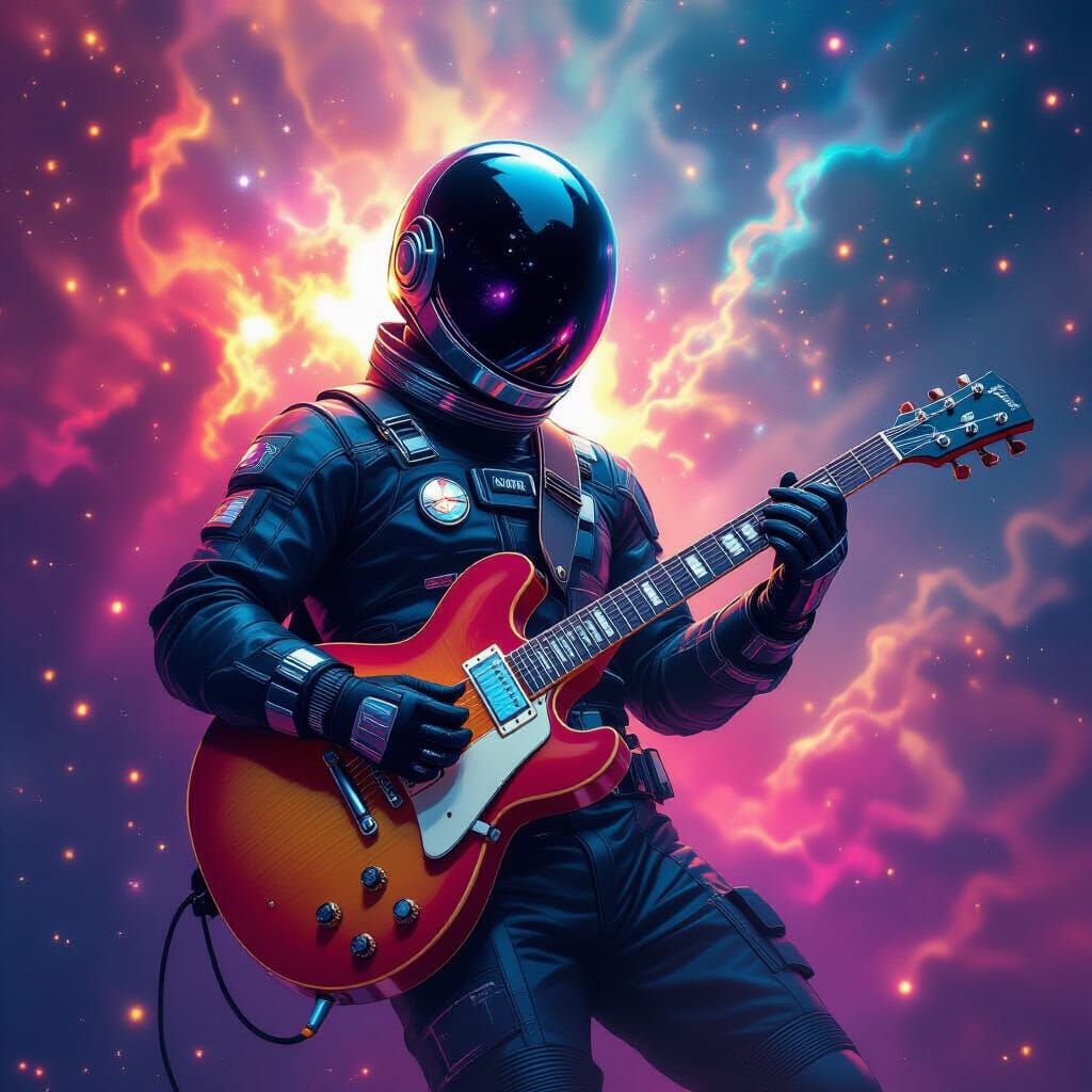 Astronaut's Cosmic Serenade in Hyperrealistic Style
