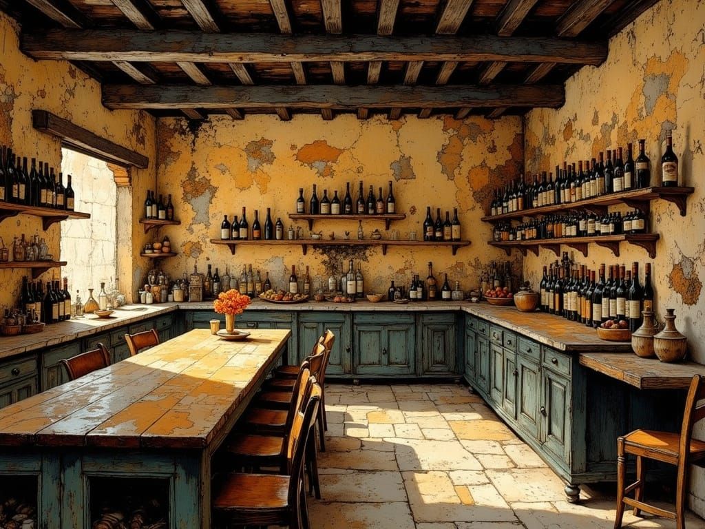 Warm Greek Taverna Scene in Earthy Color Palette