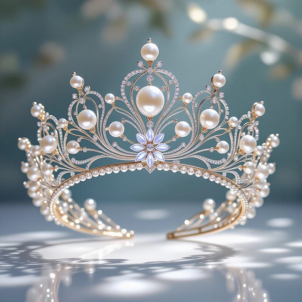 Ethereal Beaded Crown: White Pearls & Rhinestones