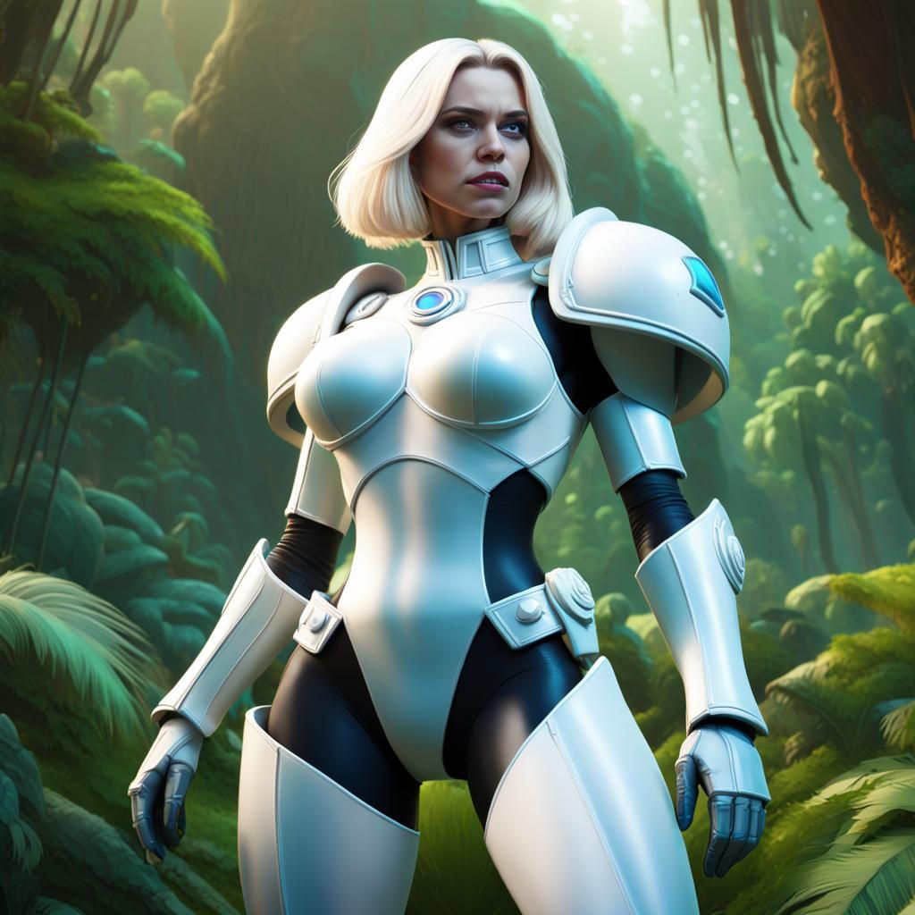 Emma Frost as Space Marine in Jungle, 3D Art