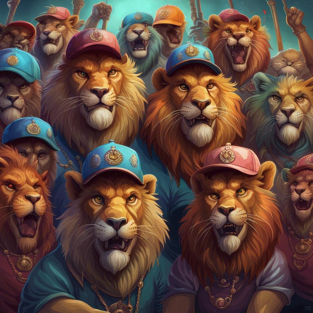 Anthropomorphic Lions Party as Frat Bros