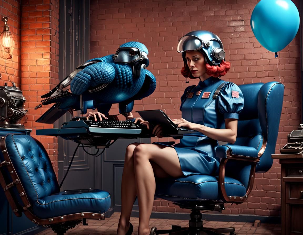 Secretary Falcon in Astronaut Helmet, Dark Fantasy Art