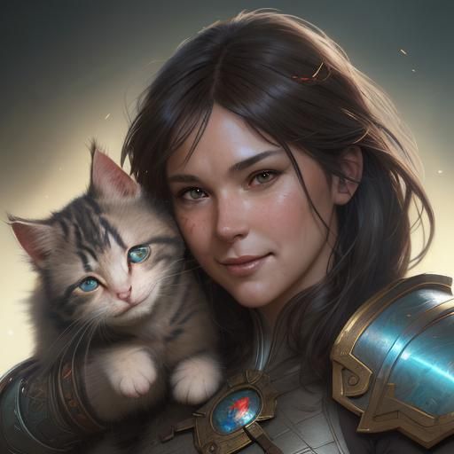 Warrior and Kitten: Detailed Digital Portrait