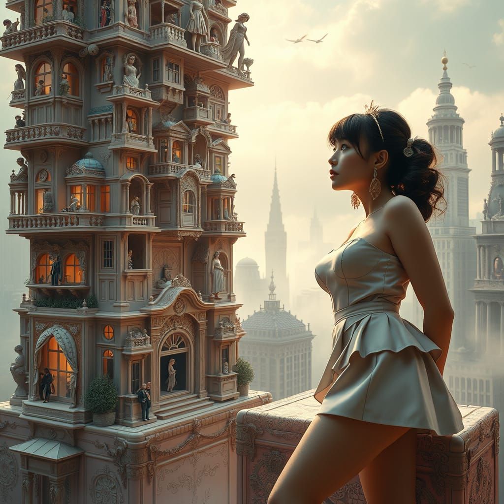 Ethereal City of Whimsical Skyscrapers in Soft Focus