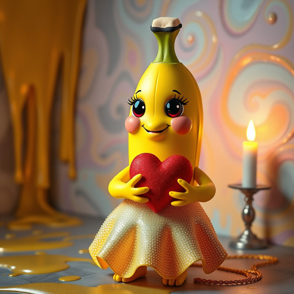 Cute Banana in Sparkling Dress, a 3D Render