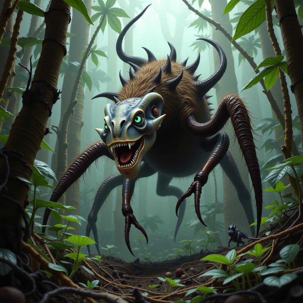 Alien Creature in Kashyyyk Forest, Dark Fantasy Style