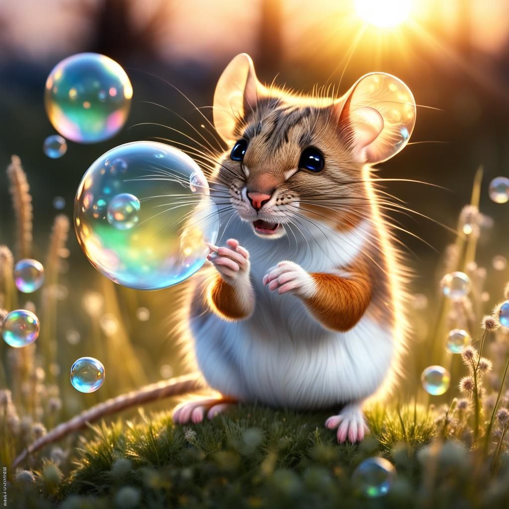 Mouse in Bubble, 3D Rendered Digital Art