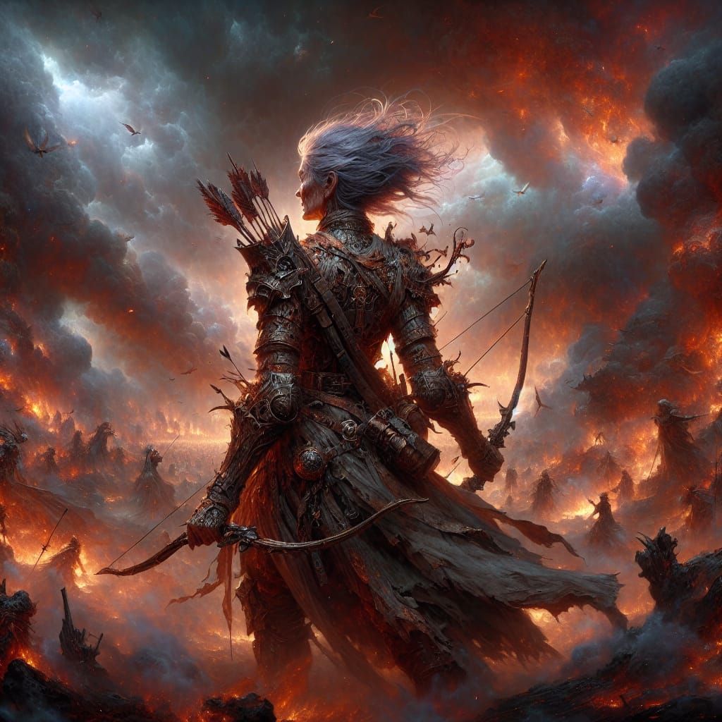 Fantasy Warrior Amid Chaos in Matte Painting