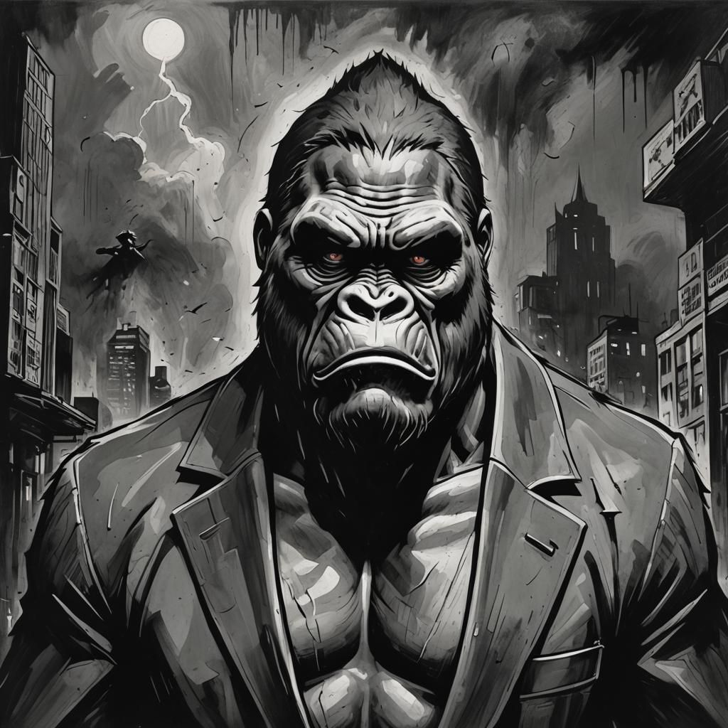 Sinister King Kong in Comic Noir Expressionism