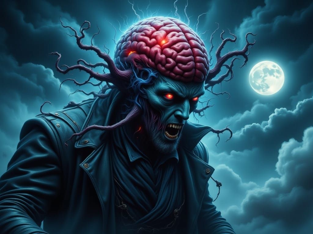 Man Struggling with Buried Knowledge in a Dark, Futuristic L...