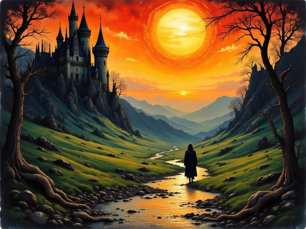 Surreal Gothic Fantasy with Ethereal Light and Mysterious Ca...