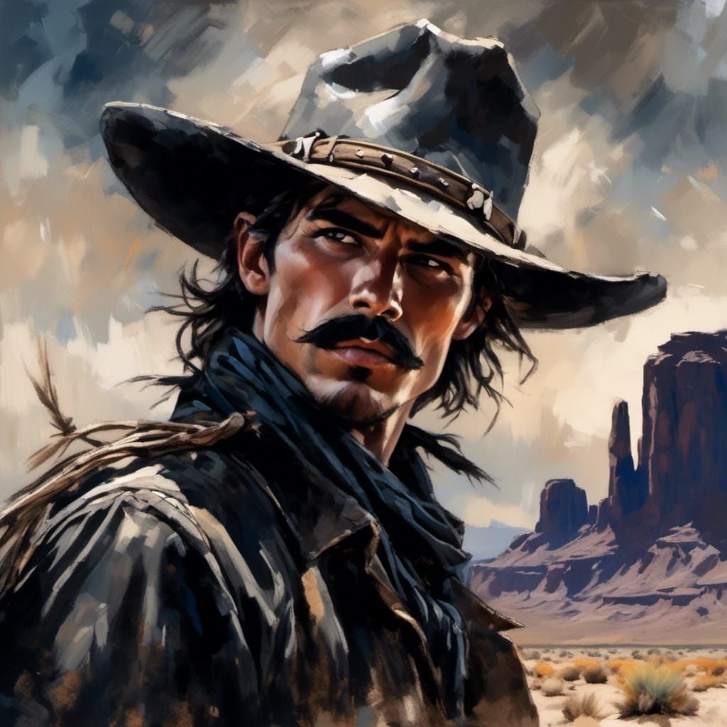 Hauntingly Handsome Cowboy in Desert Landscape