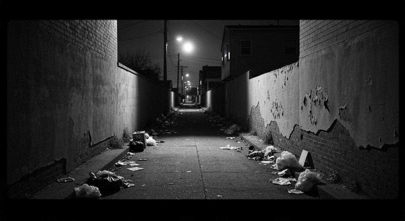 Dark Alley in Moody Black and White Film Style