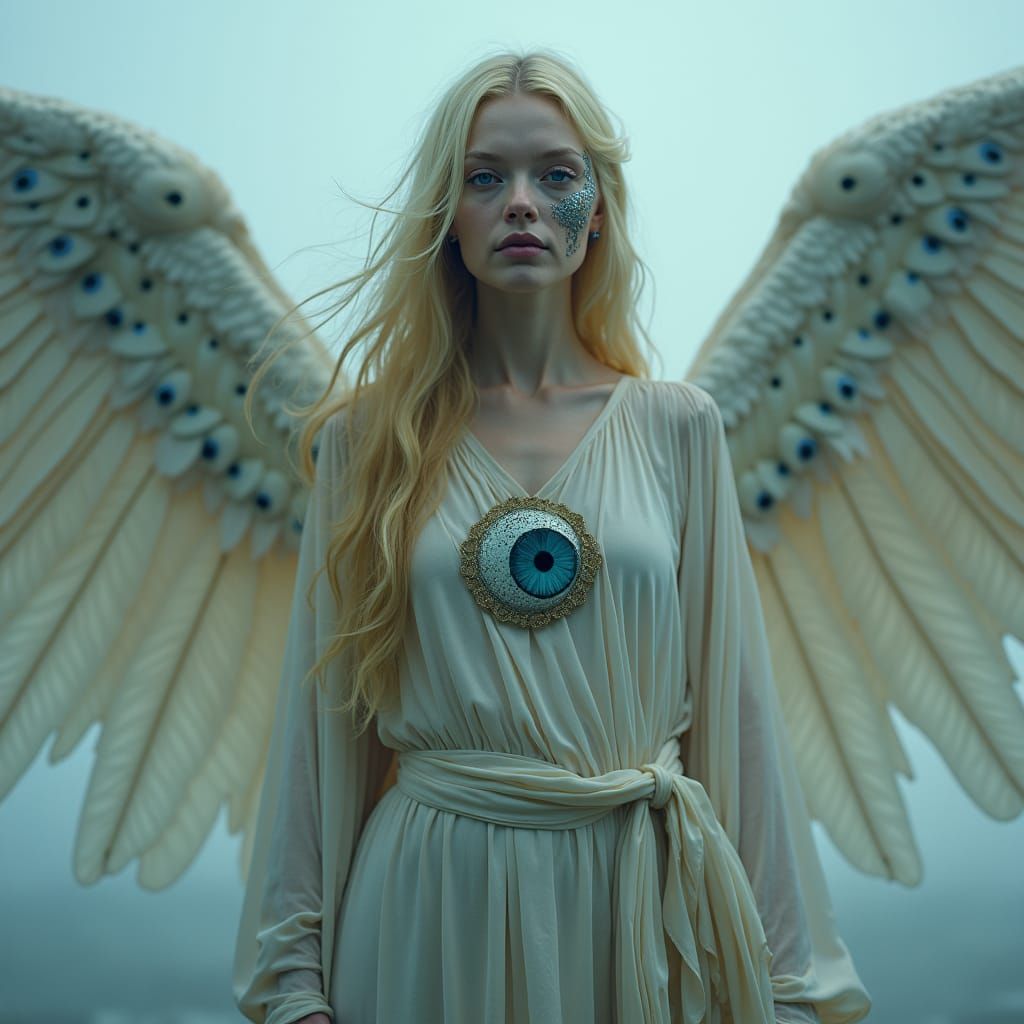 Ethereal Blonde Angel with Hypnotic Blue Eyes