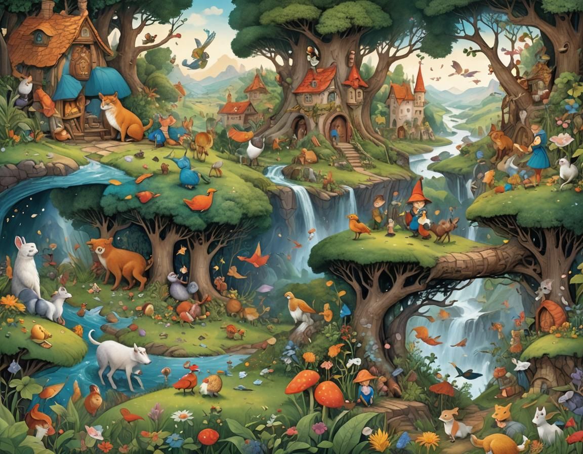 Vibrant Photorealistic Storybook Illustrations of Fantastica...