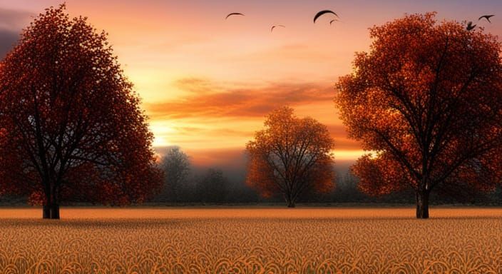 Epic Autumn Sunset Over Orange Field