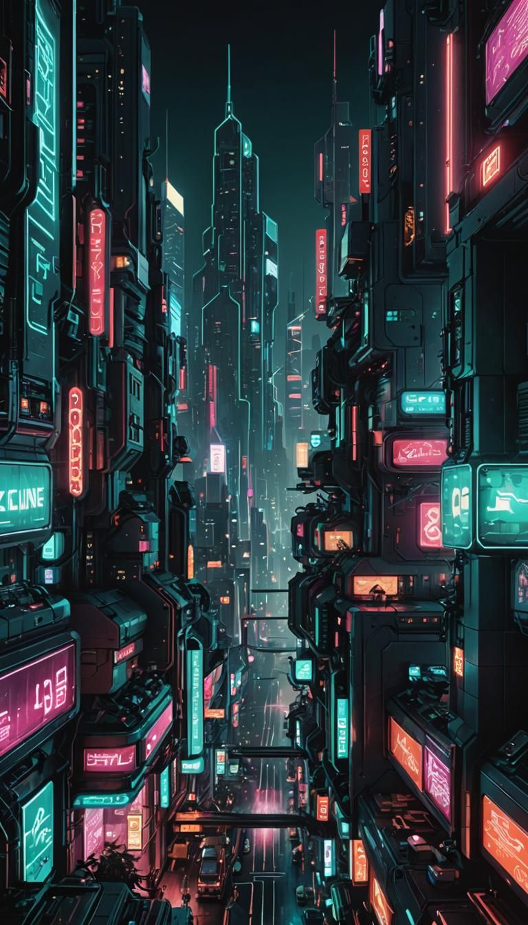 Vibrant Cyberpunk Cityscape at Night