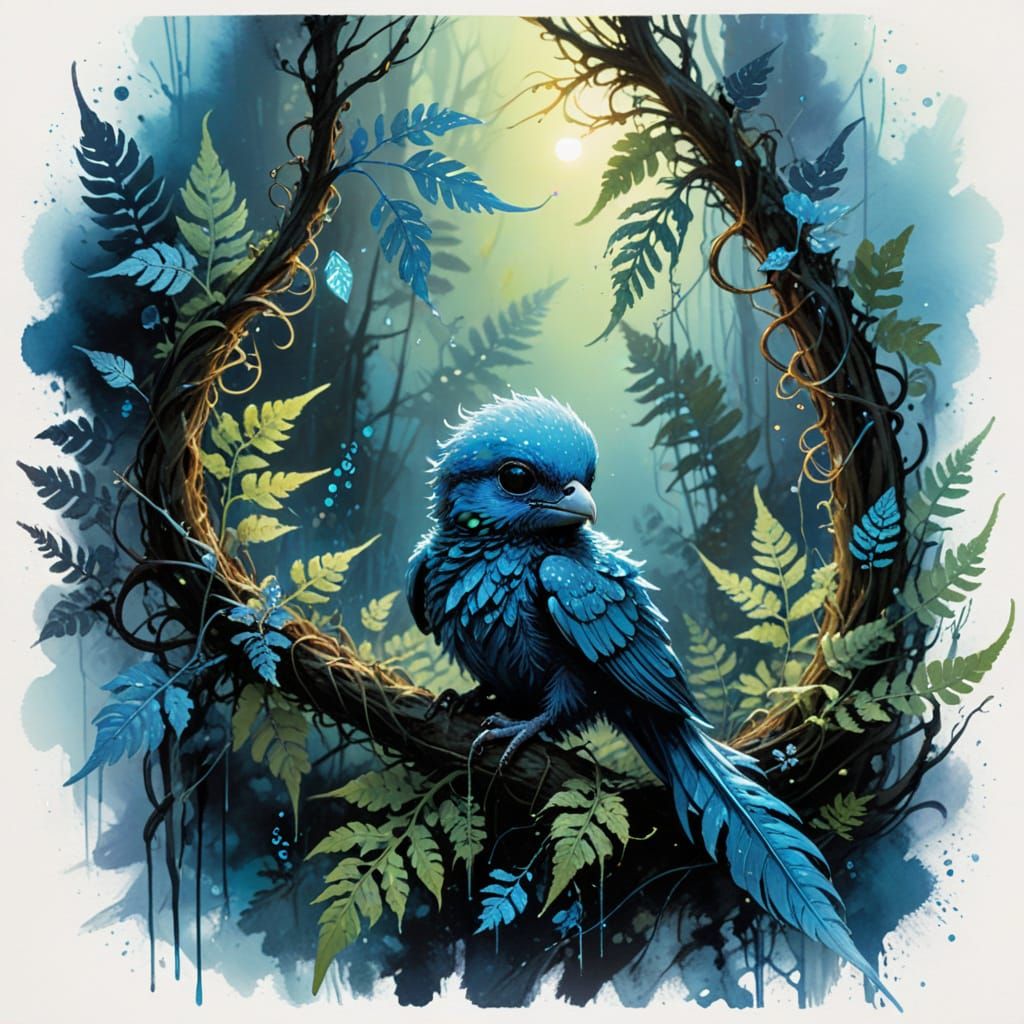 Neon Ikran Hatchling on Bioluminescent Vine