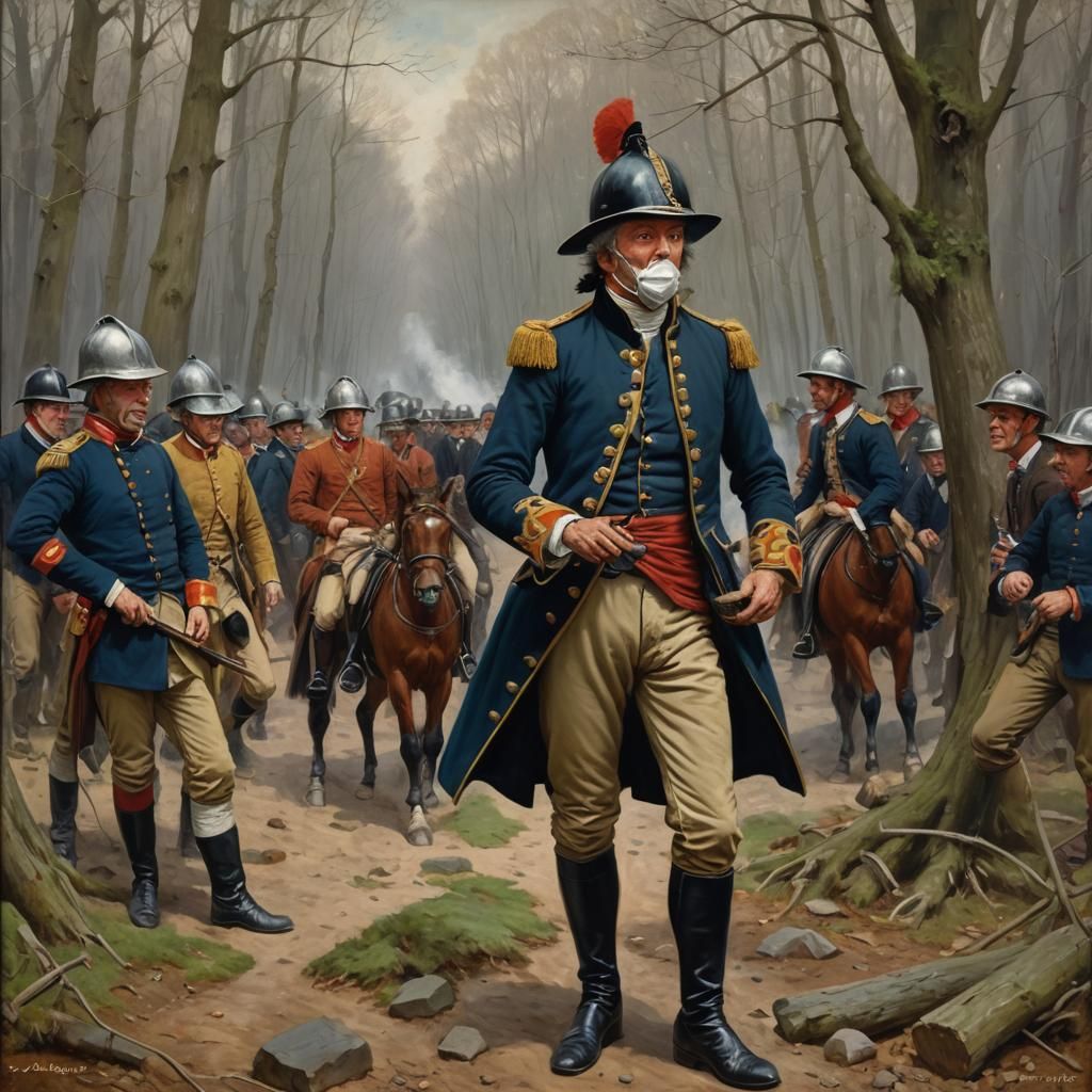 Surreal Figure in Bizarre Costume: Oil Painting