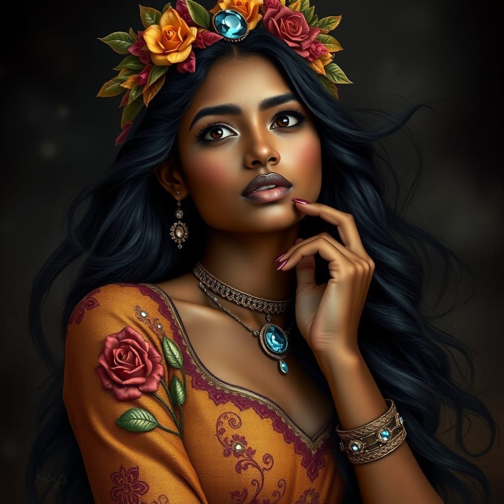 Bohemian Goddess in Vibrant Floral Crown