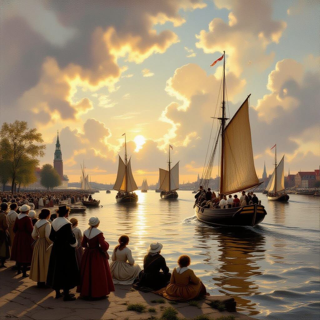 Amsterdam River Scene in Dutch Golden Age Style