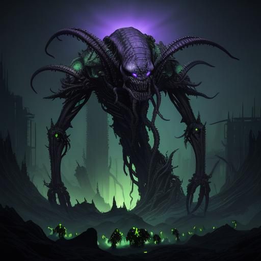 Surreal Alien Zerg Creature in Twisted Cityscape