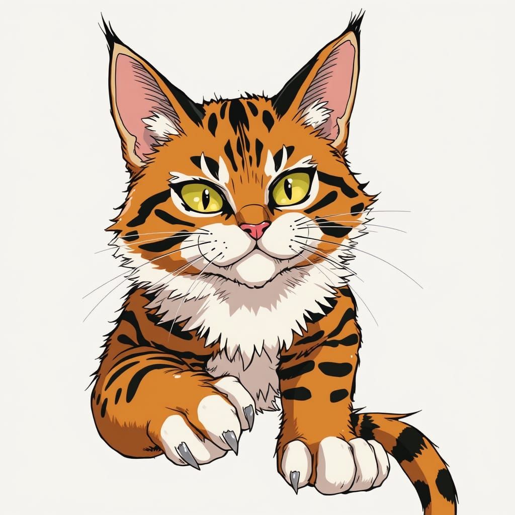 Muscular Anime Cat with Robust Limbs and Stylized Face