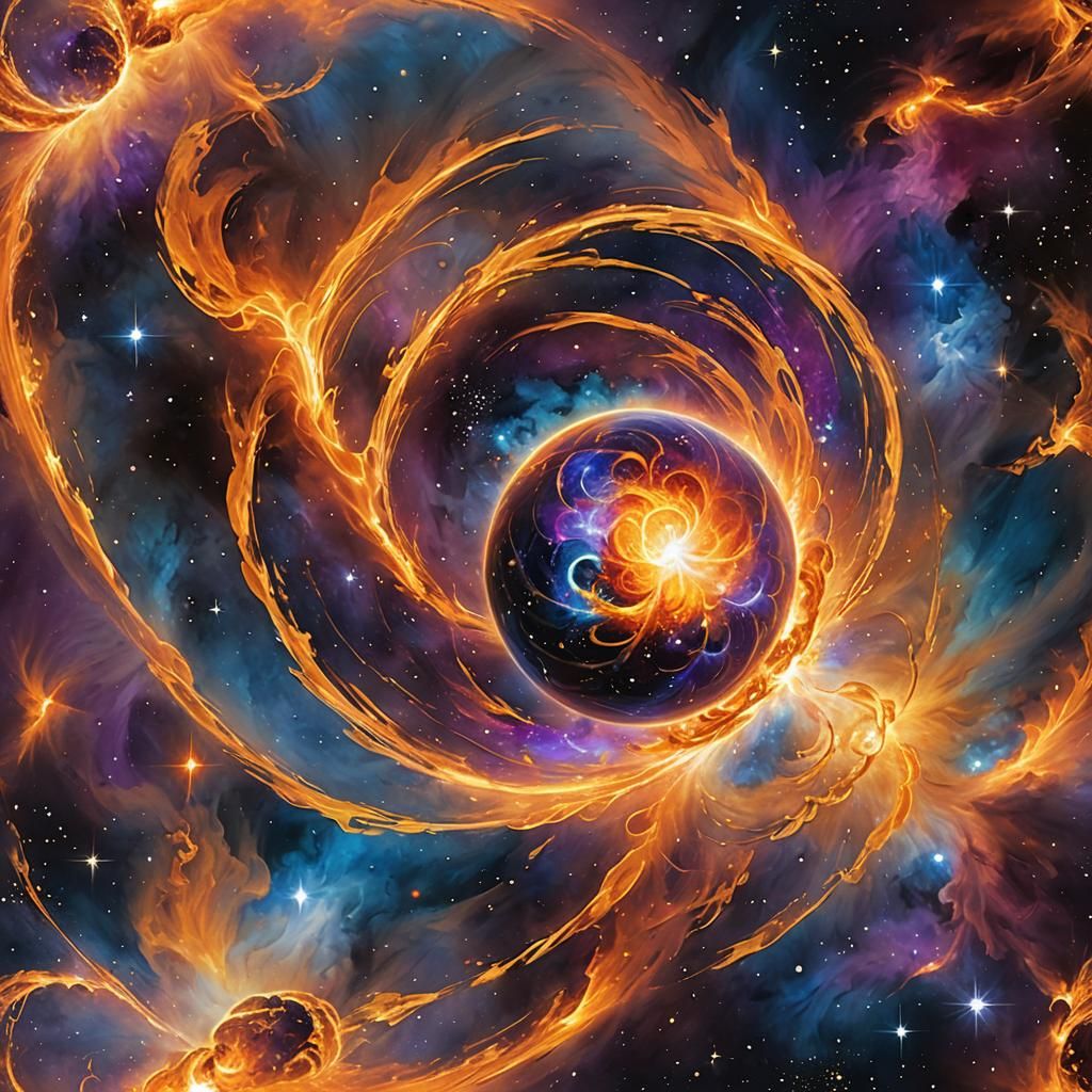 Glowing Fire Orb in Celestial Vortex: Digital Art