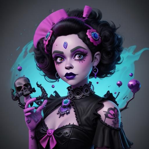Skull Betty Boop as Barbie: Detailed Matte Painting