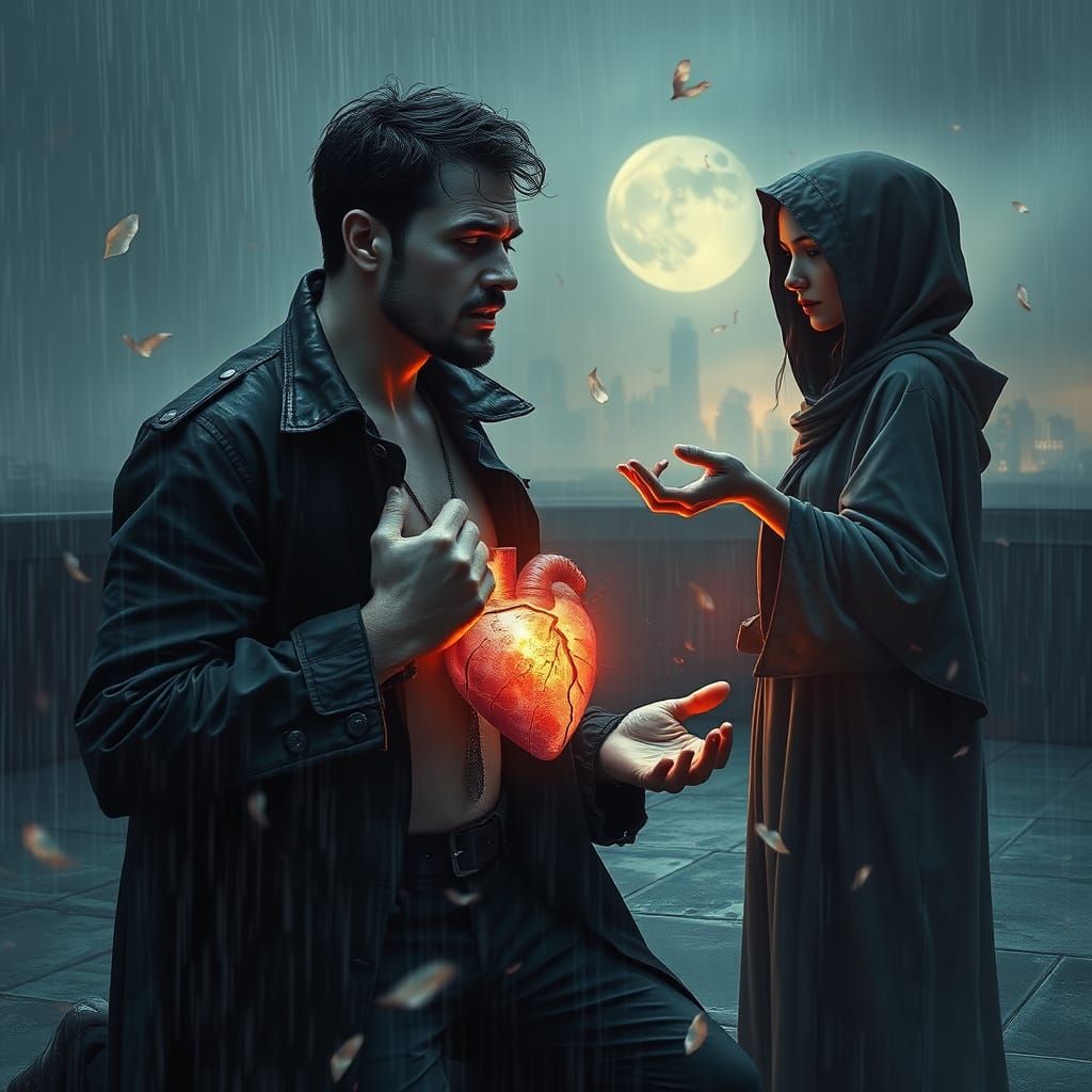 Man's Shattered Heart Overflows with Fading Warmth in a Rain...