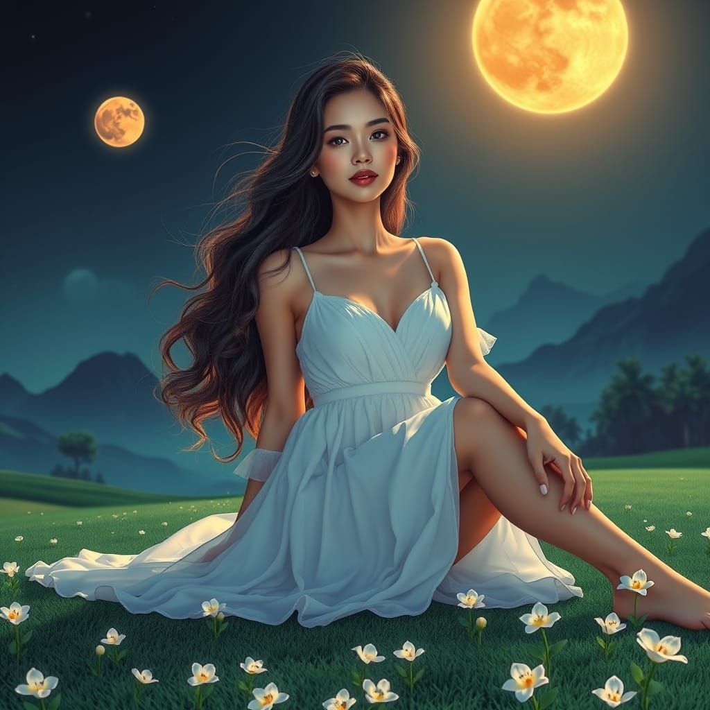 Ethereal Beauty: Asian Woman Amidst Alien Landscape
