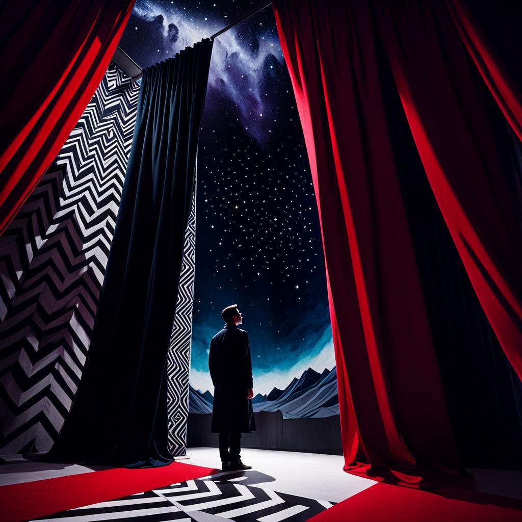 Dramatic German Expressionist Film Still with Night Sky