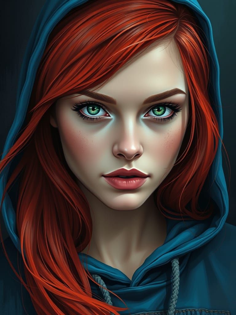 Fiery Redhead Portrait in Art Nouveau Style