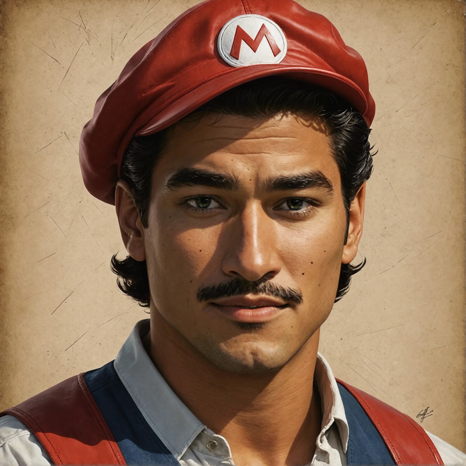 Young Mario Lopez as Mario, Hyperrealistic Portrait