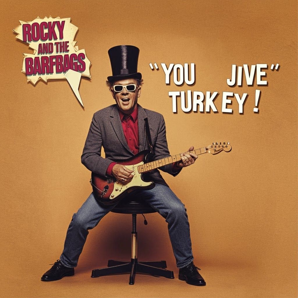 Vintage Rock Album Cover with Cartoon Turkey