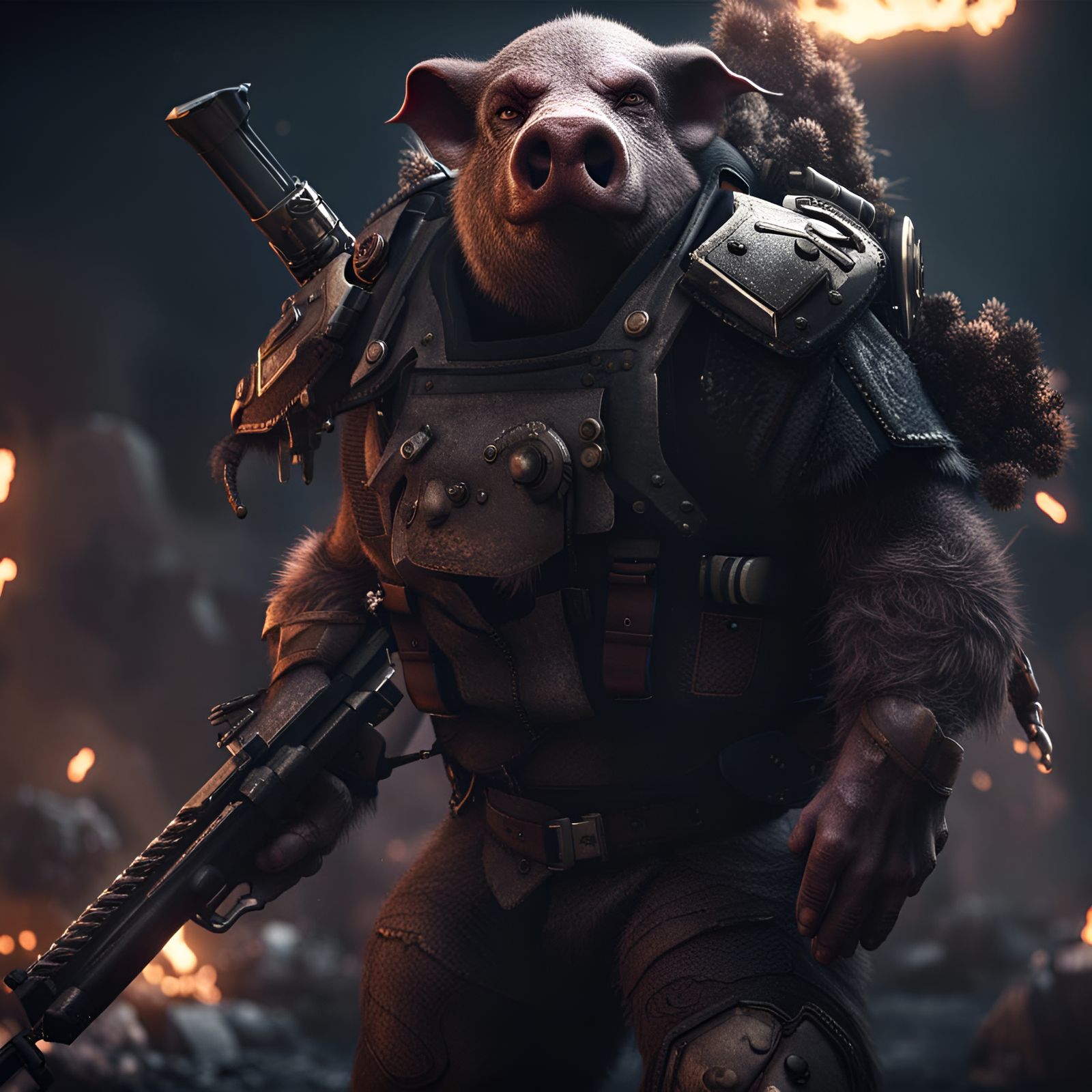 War Pigs with Weapons in Cinematic 3D Style