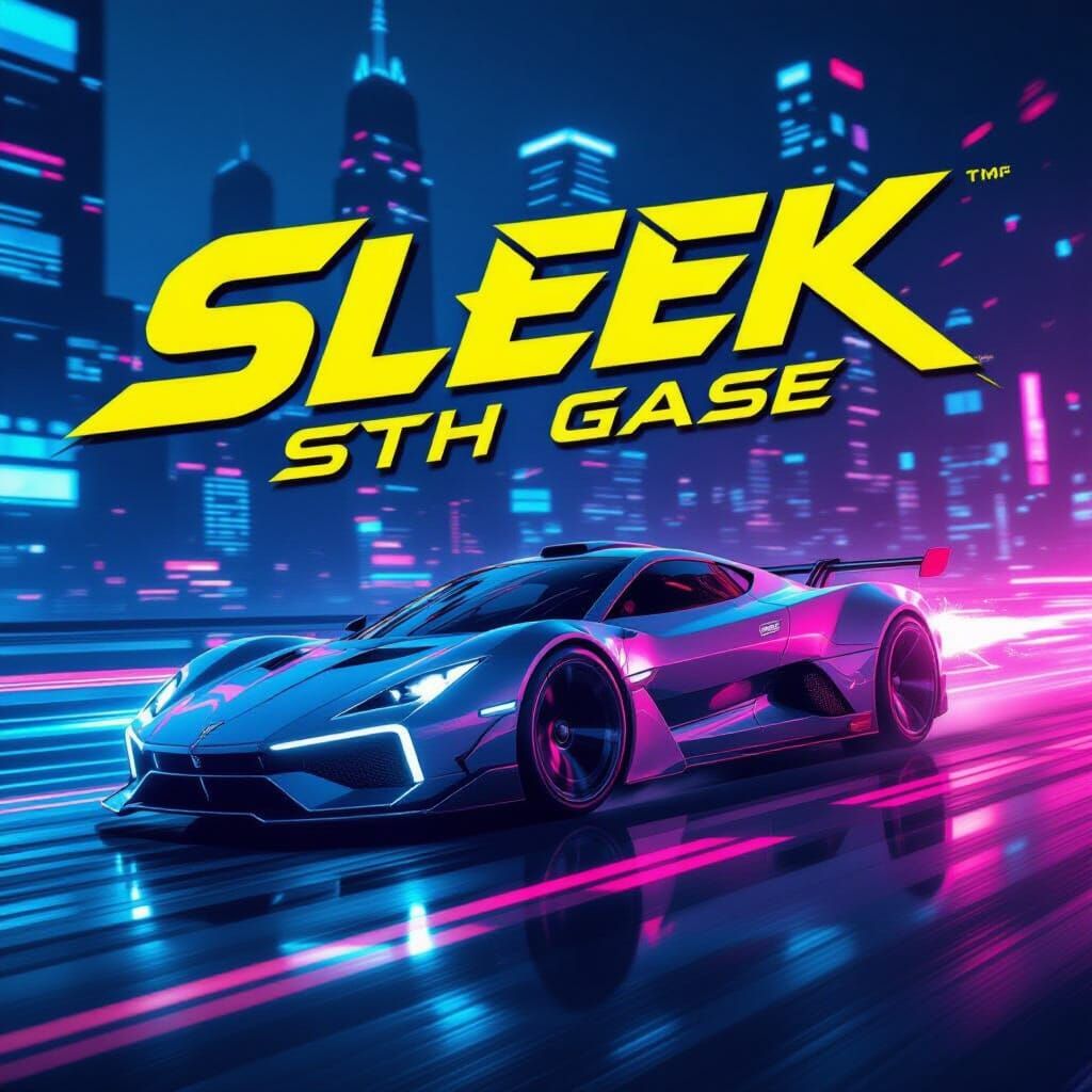 Futuristic Racing Poster: Neon City Speedster in Cyberpunk S...