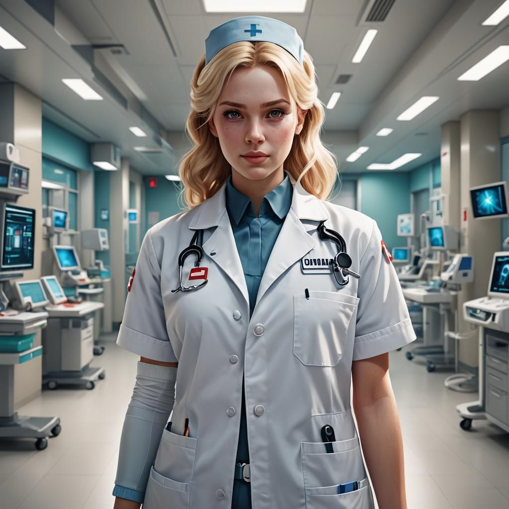 Blonde Nurse in 3D Digital Art Style