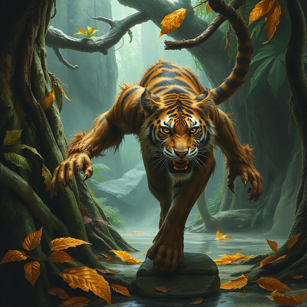 Tiger-Striped Dryad Huntress in Jungle Temple