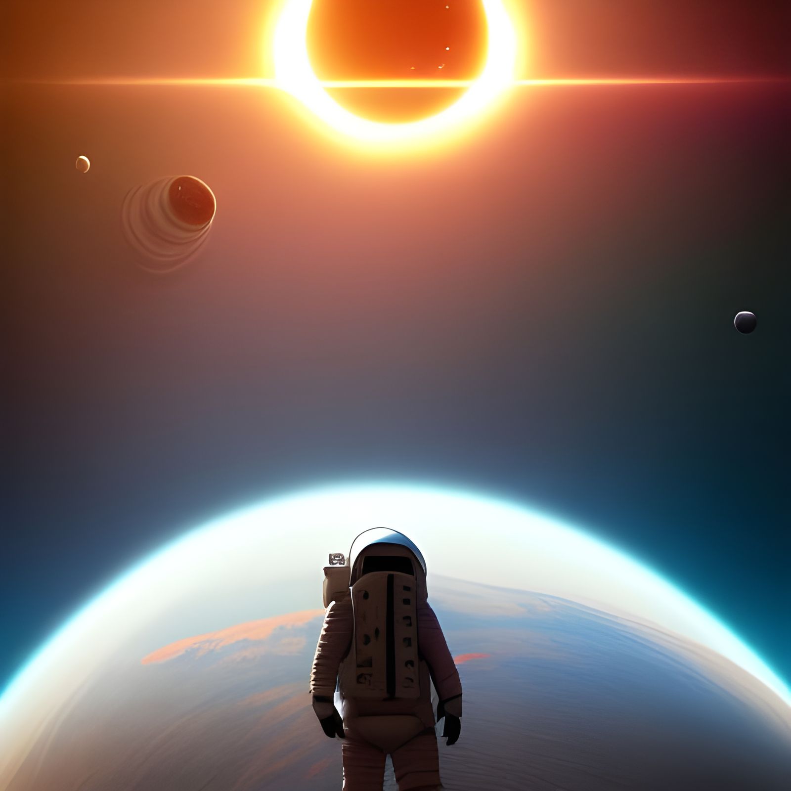 Astronaut and Ringed Planet: Detailed Matte Painting